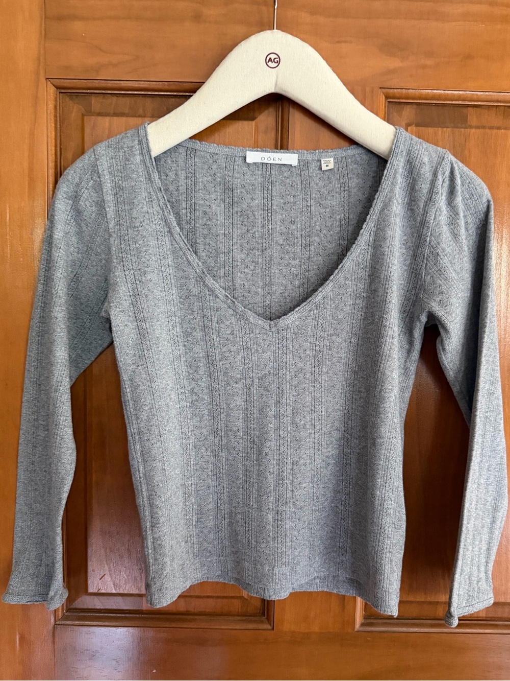 DOEN -Heather Grey- Pointelle Cilla Tee M - Picture 2 of 6